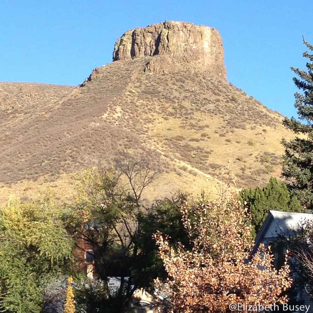 A butte in Golden, Colorado looms over the quiet college town.