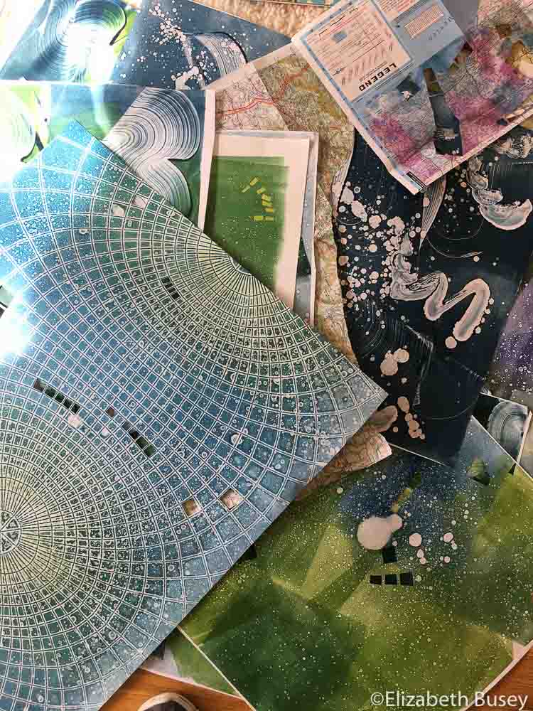 Collage papers created through monoprinting.